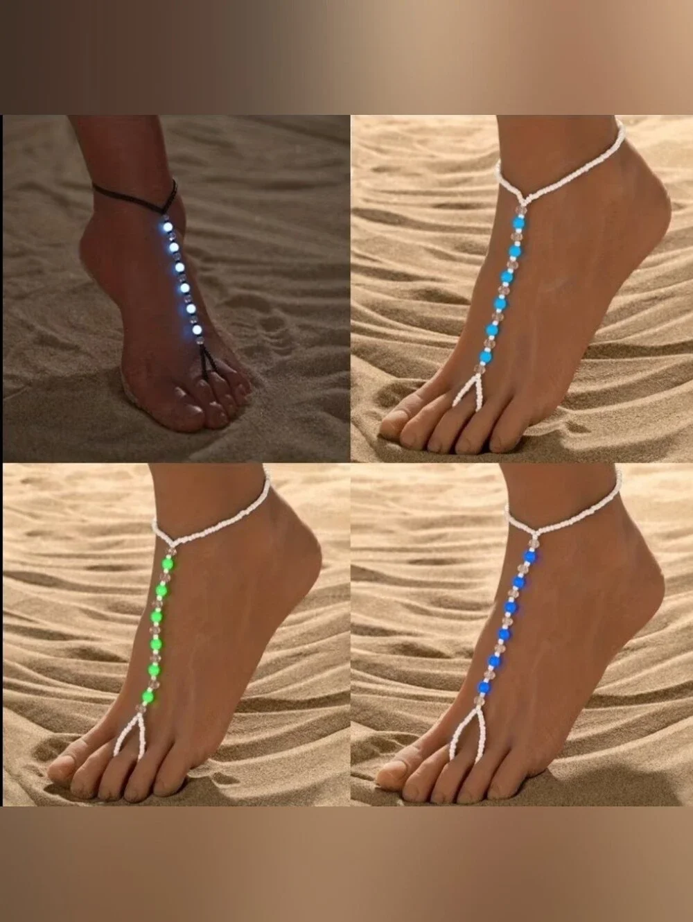 B2G1F White and Lime Beaded Anklet, Glow In The Dark